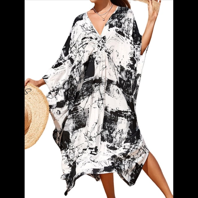 Vestido Caftán con Estampado Animal para Mujer, Talla Grande, para Playa, Verano 2025 Color de la Tinta Talla Única