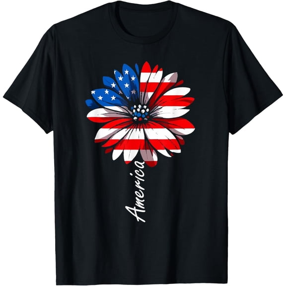 Playful Comfort Tee - Sunflower Red White Blue Patriotic USA Flag 4th Of July T-Shirt