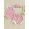 thumbnail image 4 of Suealasg Baby Girls Summer Outfit 3 6 12 18 Months Infant Girls Sleeveless Floral Print Rib Rompers Shorts Headband Set 0-18M 3Pcs Newborn Girl Casual Clothing, 4 of 9