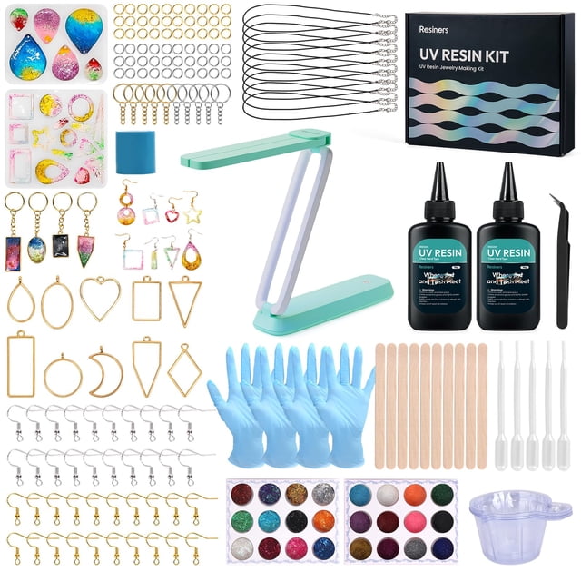 Kit de Resina UV Resiners 190 Piezas para Fabricación de Joyería con Lámpara