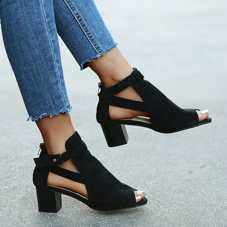 

Wirdiell Summer Fish Mouth High Heel Roman Shoes Large Thick Heel Buckle Women s Sandals