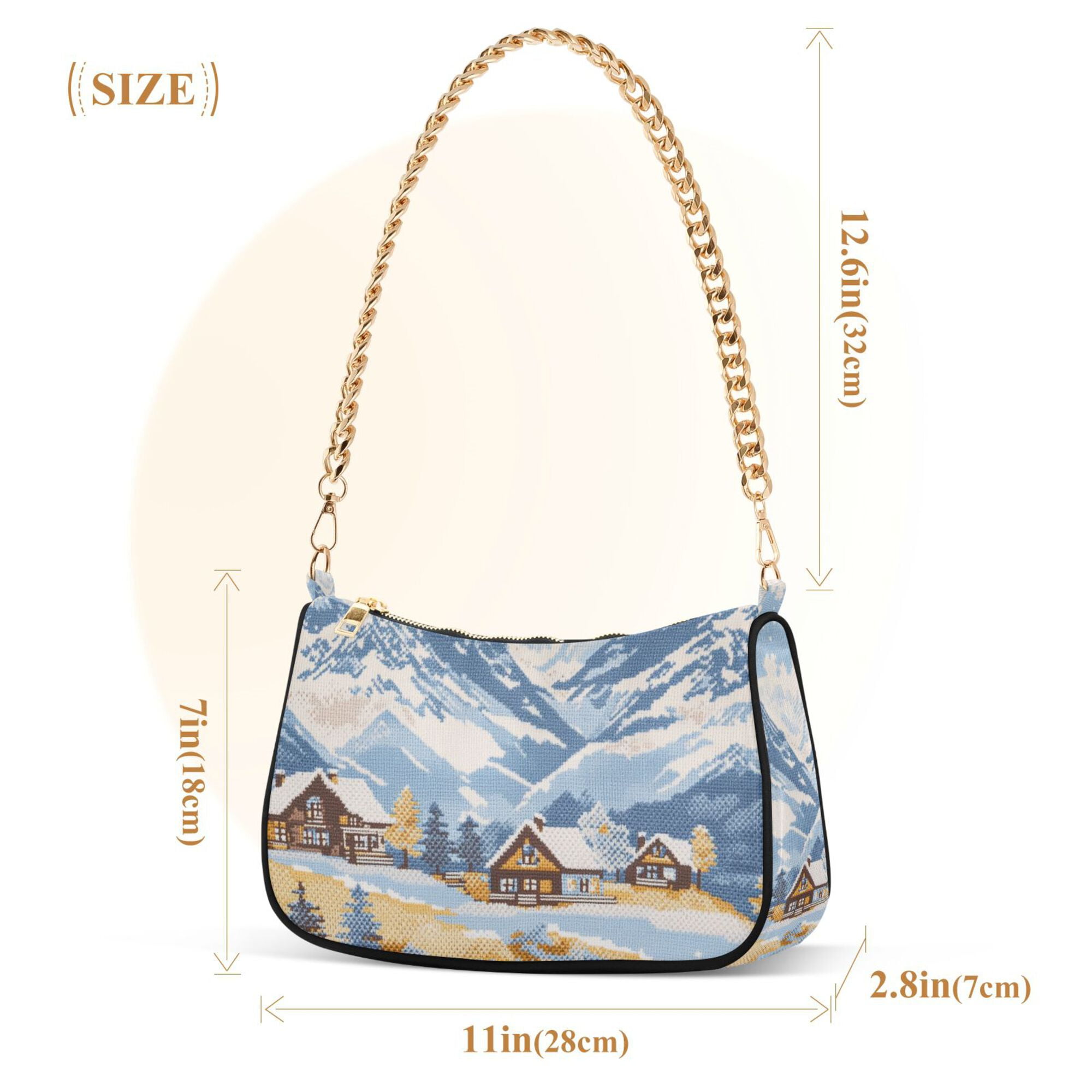 FORMRS Womens Shoulder Bag with Chain Strap Clutch Purse Cute Tote Handbag, Winter Mountain