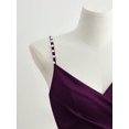 thumbnail image 5 of Purple Satin Bodycon Dress With Pearl-Embellished Spaghetti Straps, Crossover Neckline, Ruched Waist And Side Slit, 5 of 5