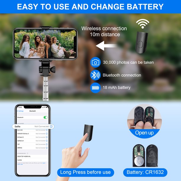 YOLETO Selfie Stick Phone Tripod with Remote, 70 CM Portable Phone Stand, Extendable Phone Holder for iPhone, Android Phones, Live Streaming, Travel - Walmart.com