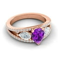 thumbnail image 3 of Diamond-Capitals 2.00 Carat Round Cut Amethyst Gemstone & Natural Diamond Luxurious Three Stone Proposal Ring for Women Solid 18K Rose Gold Size 9.5, 3 of 8