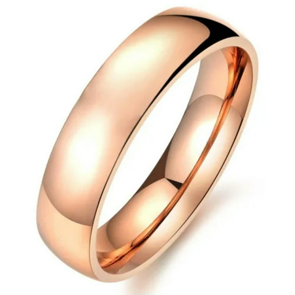 6MM Rose Gold Polished Band Men Women's Titanium Steel Engagement Ring Size 5-13