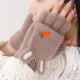 thumbnail image 5 of Guantes térmicos gruesos con solapa y medio dedo, bonitos guantes con orejas de conejo y estampado de rábano, 5 of 6