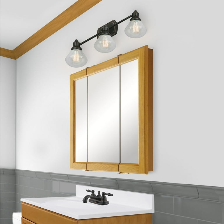 24 inch Bathroom Medicine Cabinet Wall Mount Mirrored Honey Oak Design House 545277 HOK