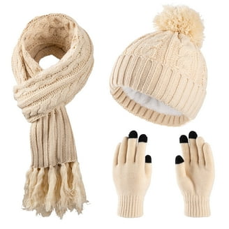 3 in 1 Winter Hats Scarf Set for Women and Men with Touch Screen Glove Thickened Lining Knit