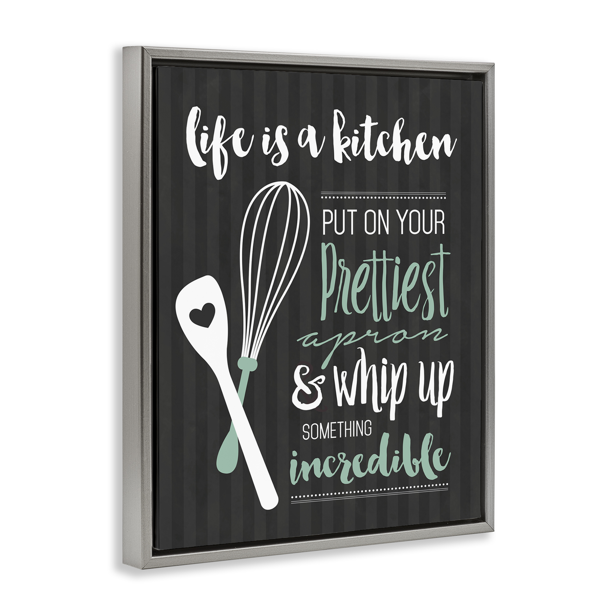 Life Is A Kitchen Motivational Gray Framed Floater Canvas Wall Art, design by Lettered and Lined