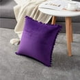thumbnail image 2 of ZOELNIC Pack of 2 Decorative Throw Pillow Covers with Pom Poms Soft Square Velvet Pillow Case for Couch Sofa Bedroom 20''x20'' Purple, 2 of 8