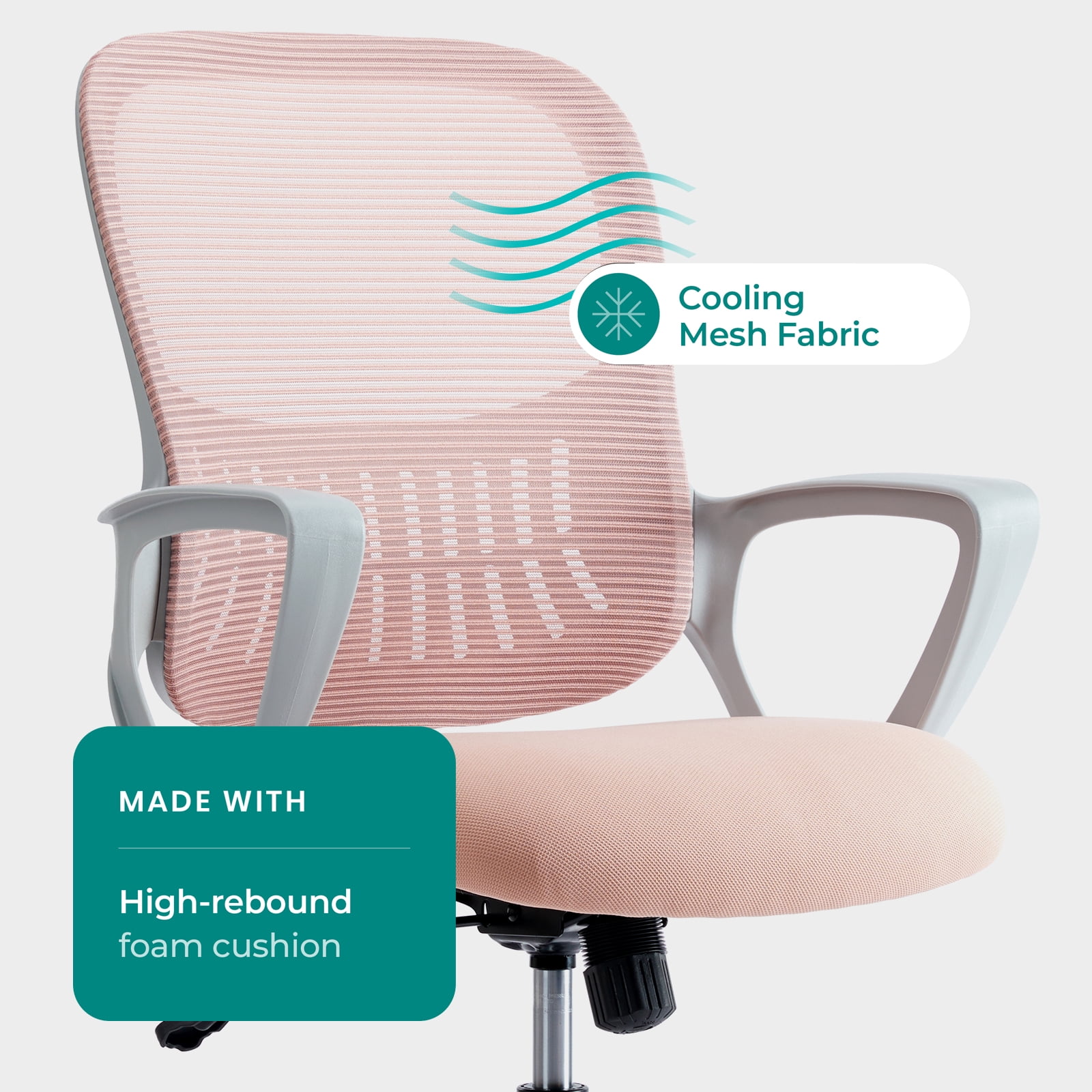 edx Ergonomic Office Chair, Mesh Desk Chair with Fixed Armrests for Home Office Standing Desk, Pink