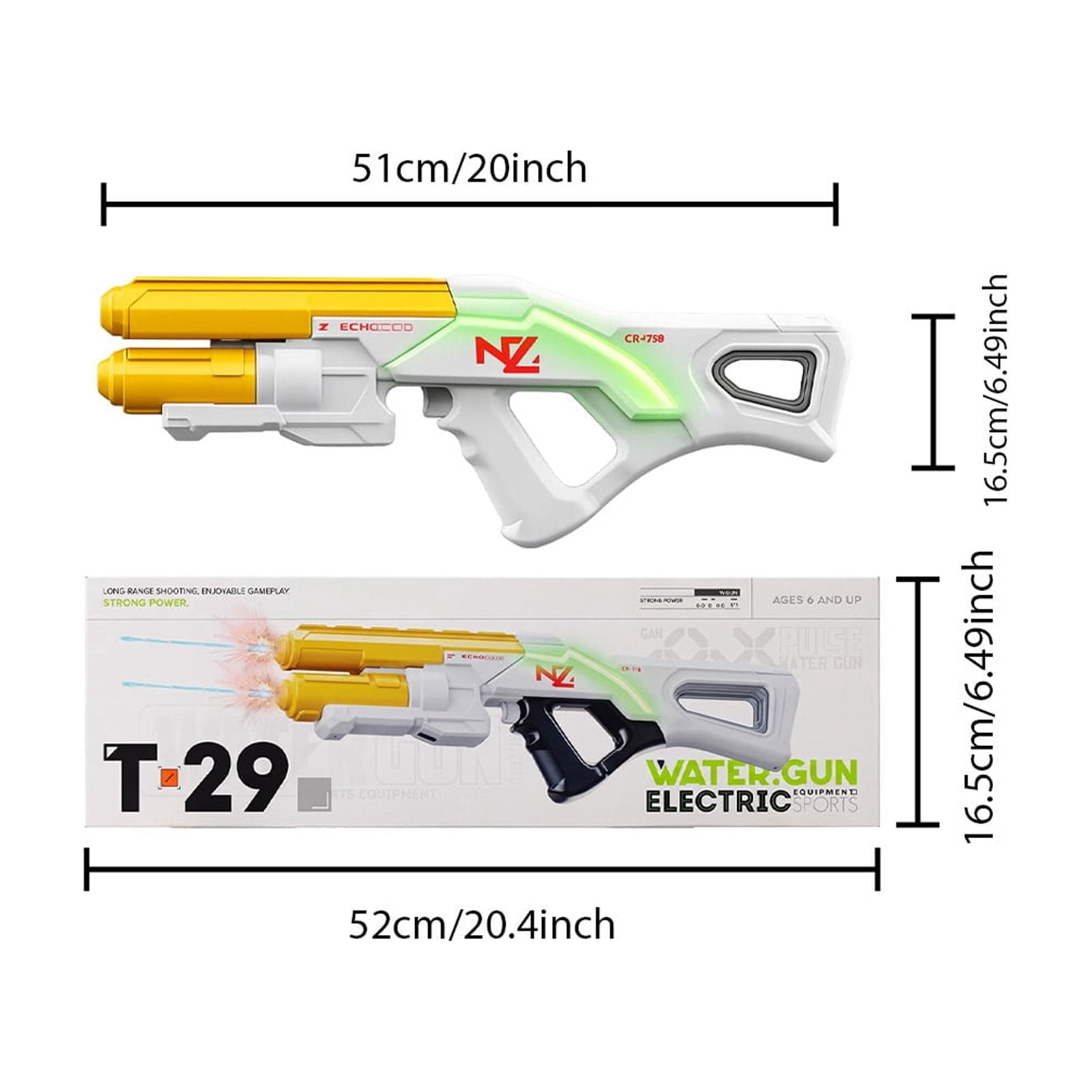 20in Electric Continuous Spray Water Device - Glowing Nozzle, Large Capacity & Long Battery Life Outdoor Blaster for Pool & beach playing for adults Parties