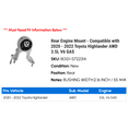 thumbnail image 2 of Rear Engine Mount - Compatible with 2020 - 2022 Toyota Highlander AWD 3.5L V6 GAS 2021, 2 of 2