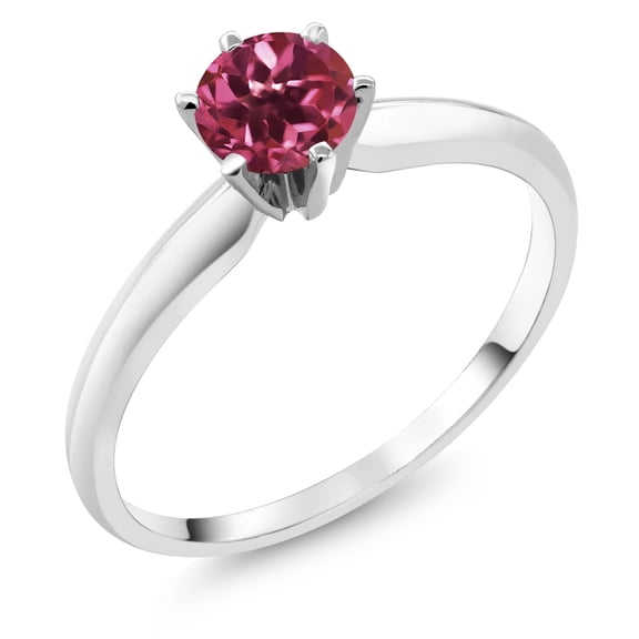 Gem Stone King 18K White Gold Pink Tourmaline Engagement Solitaire Ring for Women (0.52 Cttw, Round 5MM, Gemstone October Birthstone, Size 6)