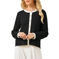 thumbnail image 1 of Suéter de cardigan de botón para mujer INSPIRE CHIC, cuello redondo, con ribete en contraste, de manga larga, tejido acanalado, talla 2XL, negro, 1 of 5