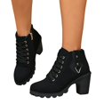 thumbnail image 6 of Round Toe Platform Combat Booties For Women Lace Up Side Zipper Block Heel Autumn Winter Footwear, 6 of 8