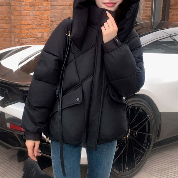 ZHOGXU Women's Hooded Coat With Pocket Long Sleeve Solid Color Zipper Thickened Warm Comfortable Fashion Jacket For Casual Daily Wear Black S