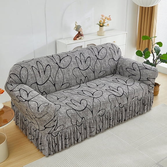 XmhyTop Sofa Cover for sofas Stretch Couch Covers for Living Room Easy Fit Washable Furniture Sofa Protector with Skirt,1 Piece (tyle I,1 Seat)