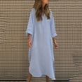 thumbnail image 2 of New Summer Arrivals SMihono Women Cotton Linen Shirt Dress Casual Button Up Long Sleeve Slit Loose Shift Dress Beach Flowy Maxi Dress with Pocket Light Blue M, 2 of 6