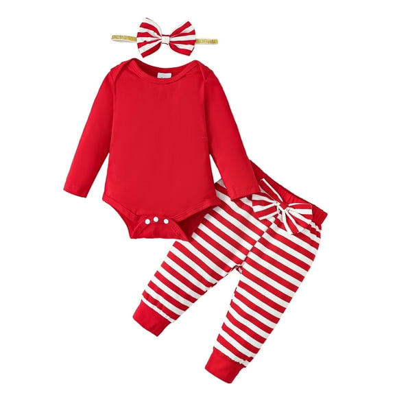 Newborn Baby Girls Clothes 3 Months Girls 3PCS Fall Winter Outfits Set Newborn Girls Long Sleeve Top Pants Set with Headband Red