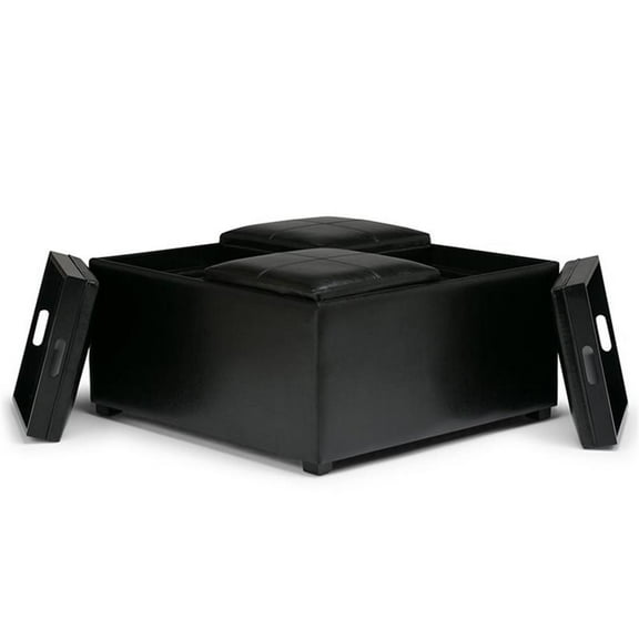 Atlin Designs Faux Leather Coffee Table Ottoman in Black