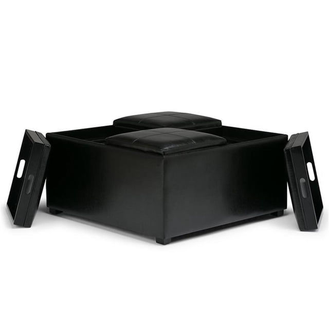Atlin Designs Faux Leather Coffee Table Ottoman in Black