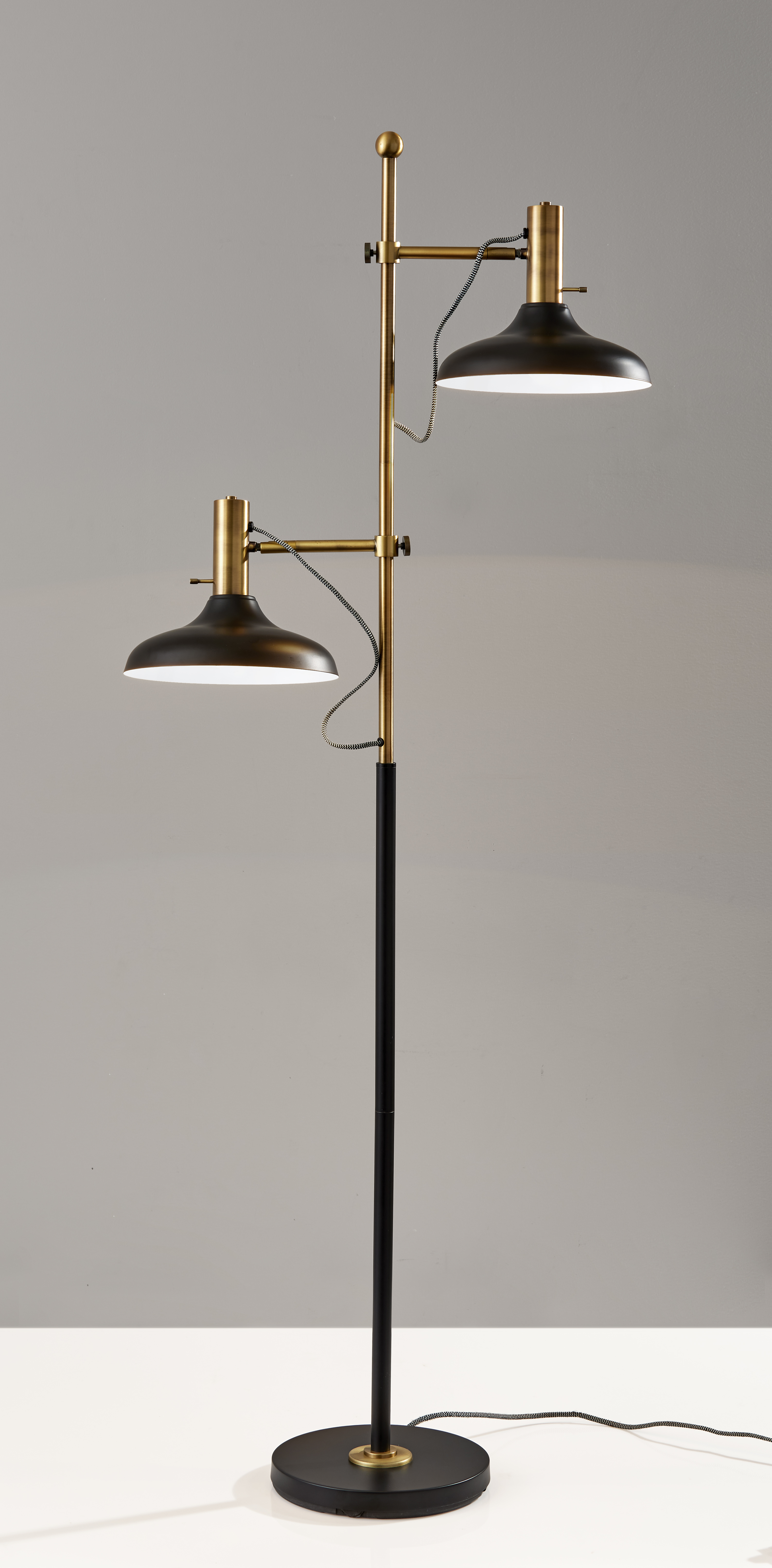 Adesso Kramer Floor Lamp, Antique Brass and Black