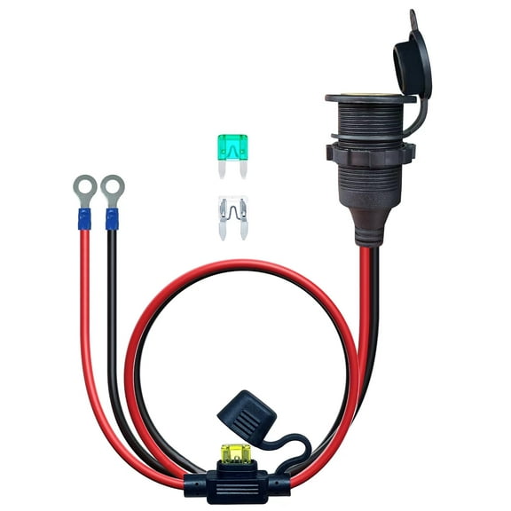 3FT 12V Fixed Thread Cigarette Lighter Socket Extension Cable, 12V Waterproof Outlet Socket Replacement 13AWG Heavy Duty Cable