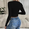 thumbnail image 4 of Lenpel Women's Crop Tops Ribbed Knit Long Sleeve Square Neck Solid Color Slim Lightweight Sweaters Soft Casual Blouses(Black,Medium), 4 of 6