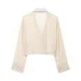 thumbnail image 3 of Conjunto de dos piezas de moda para mujer, camisas de botonadura sencilla en color beige y pantalones de cintura alta con elástico vintage, conjuntos de pantalones elegantes para mujer, 3 of 5
