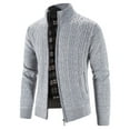 thumbnail image 4 of LoyisViDion Mens Zip Up Knitted Cardigan Thick Sweater Stand Collar Fleece Lined Warm Silver 12(XXL), 4 of 9