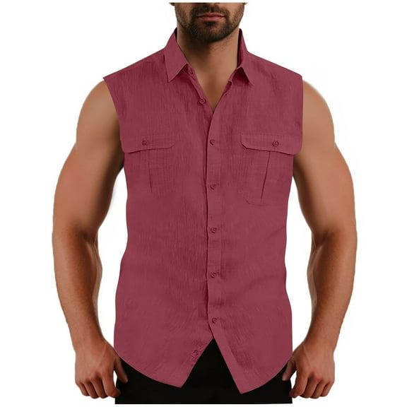 Besolor Mens Sleeveless Button down Shirts Casual Collared Summer Cotton Linen Tank Tops Beach Vacation Tees