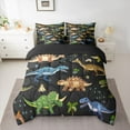 thumbnail image 2 of Homewish Dinsaurs Print 7 Pieces Bedding Comforter Set,Jungle Dino Full Bedding Set,Black Brown Green Fitted Sheet Flat Sheet For Teens Boys,Luxury Bedroom Decor Reversible, 2 of 8