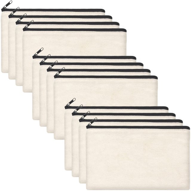 Bolsa de lona ZeediX, color beige, en blanco, para manualidades, 12 unidades, 21 x 13 cm
