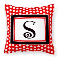 Carolines Treasures CJ1012-SPW1414 Monogram - Initial S Red Black Polka Dots Decorative Canvas Fabric Pillow 14Hx14W