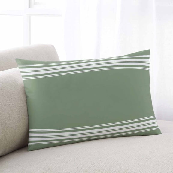 Dark Sage Green Stripes Throw Pillow Cover Case, Couch Sofa Bed Pillowcase, Soft Decorative Lumbar Pillow Protector, Modern Minimalism Geometric 12x20Inch Reversible Pillow Shams with Zipper