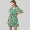 thumbnail image 2 of Women's Floral Print V-Neck Dress with Waist Tie and Flared Hem - Small, Green, 2 of 4