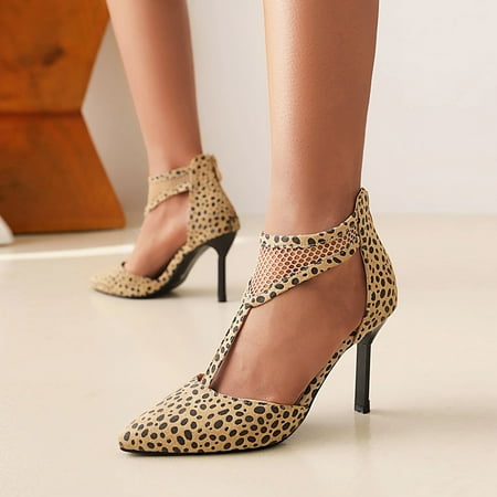 

Floenr Womens Sandals Flip Flops for Women Women s Shoes Casual Back Zip Leopard Print Sandals Super High Heel Pointed Toe Hollow Out Stilettos
