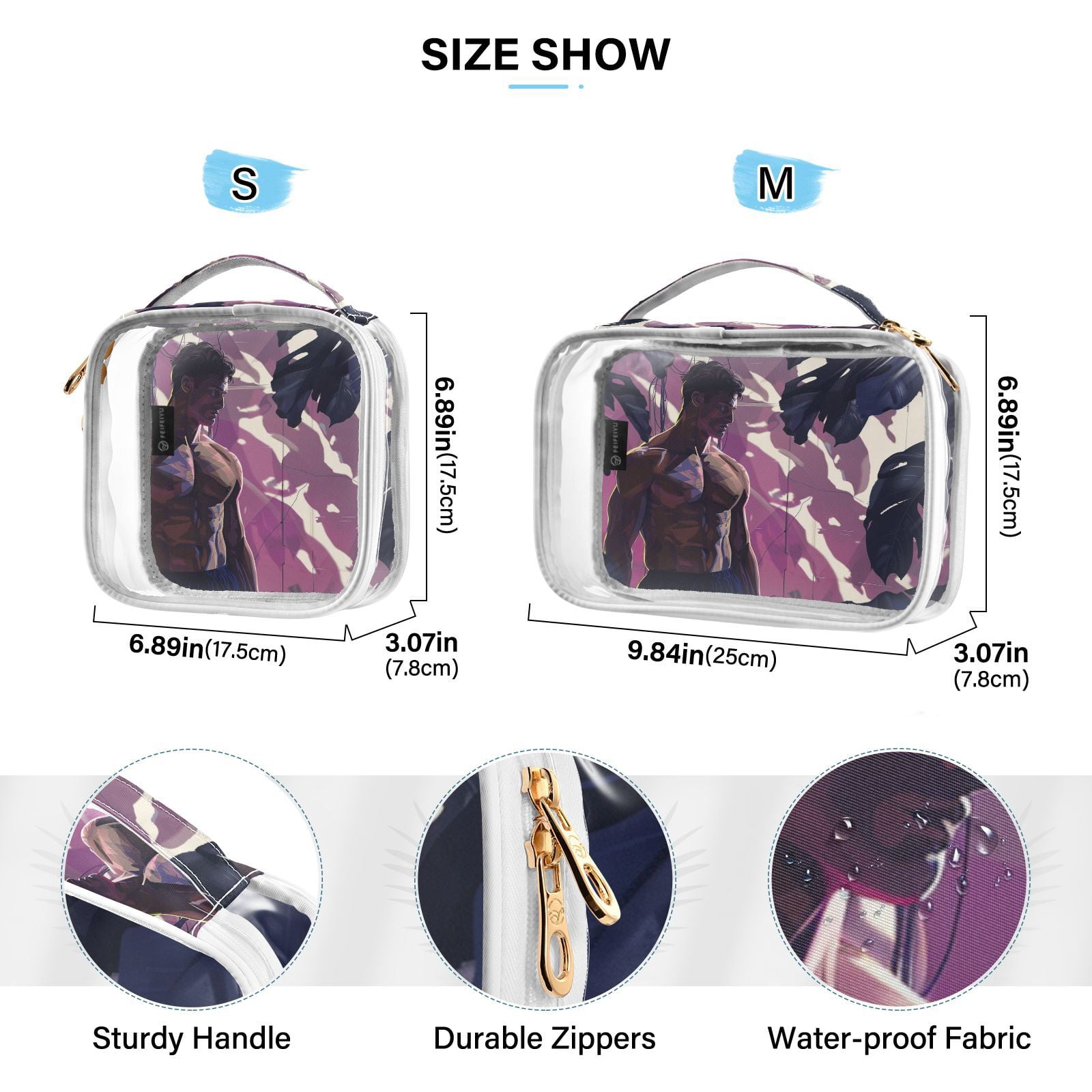 Clear Makeup Bags with Handle Large Opening 2 Pack Set Toiletry Bag Quart Size Bag, for Women Man Traveling Travel Essentials, Toiletries and Other. Man