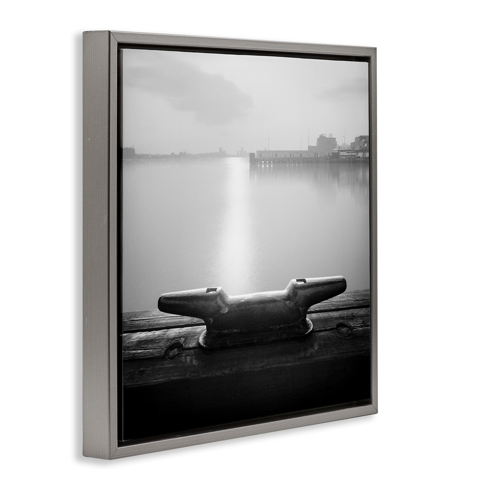 Stupell Industries Dockside Boat View Coastal Photography Gray Floater Framed Canvas Art Print Wall Art, 18 x 18