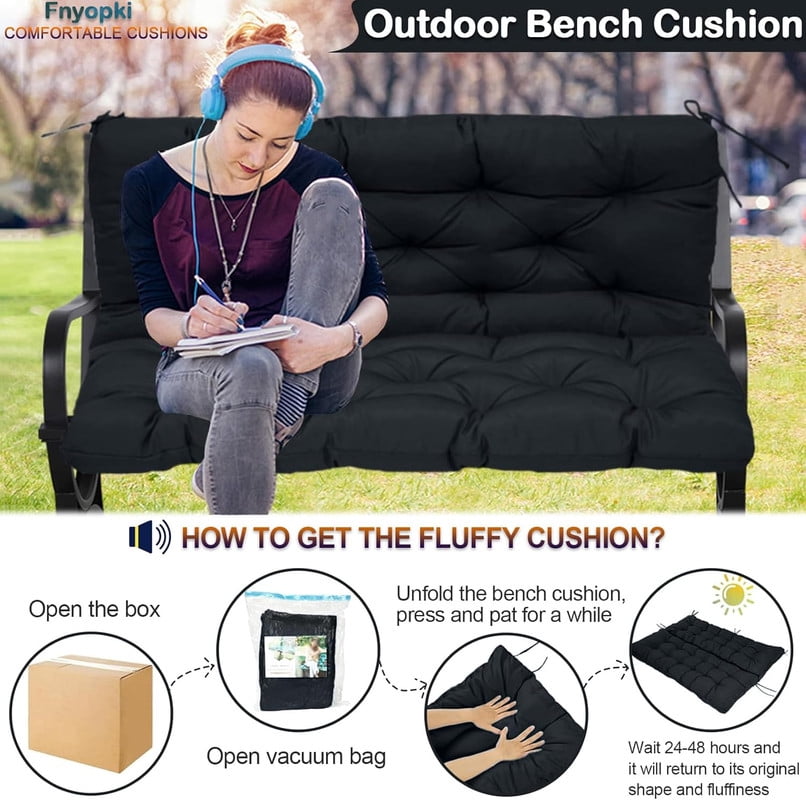 Replacement Cushions for Swing, Waterproof Porch Swing Cushion, 2-3 Seat Outdoor Bench Cushion with Backrest for Patio Furniture Garden Porch Loveseat Glider Pad (Black 70*40in)