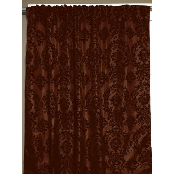 Flocking Damask Taffeta Window Curtain 56 Inch Wide Brown on Brown