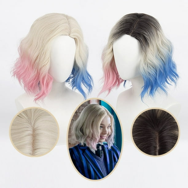Peluca Enid Sinclair Cosplay – Color Gradiente, 32 Cm, Rizos Cortos, Fibra Sintética De Alta Temperatura, Ajustable