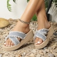 thumbnail image 1 of Commforr Women's Denim Slides Casual Jean Cloth Flat Mules Open Toe Wedge Slippers Platform Clogs Non-Slip Boho Sandals Close Pointed Toe Heels Backless Slip-On Loafers Walking Flip Flops, Blue, 7.5, 1 of 9