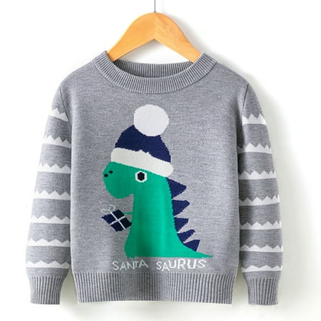 

FZM Christmas Toddler Boys Girls Christmas Cartoon Dinosaur Print Warm Knitted Sweater Long Sleeve Xmas Tops Knitwear Cardigan Coat