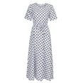 thumbnail image 5 of CALAFEBILA Summer Dresses for Women Short Sleeve Polka Dot Midi Sun Dress Bandage Flowy Swing Long Dresses for Teens, 5 of 7