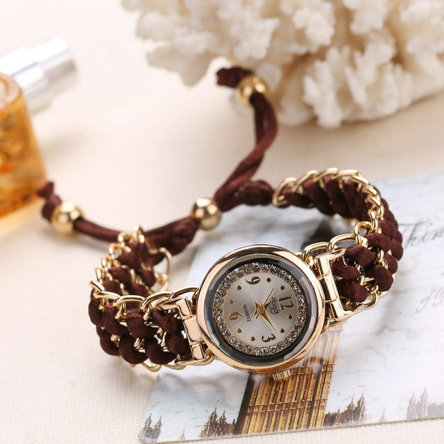 Reloj de cuarzo para mujer, relojes para mujer, reloj de pulsera analógico de cuarzo con cuerda de punto y cadena, reloj de cuarzo