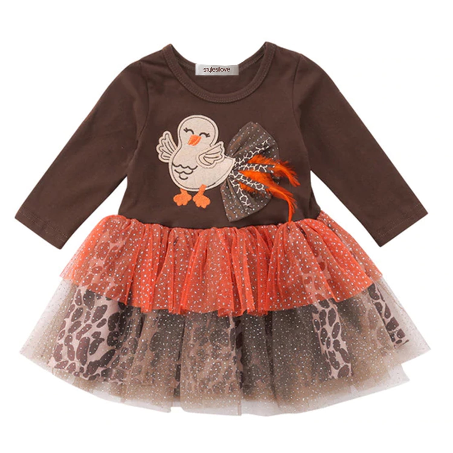 StylesILove - Baby Toddler Girl Brown Long Sleeve with Turkey Applique