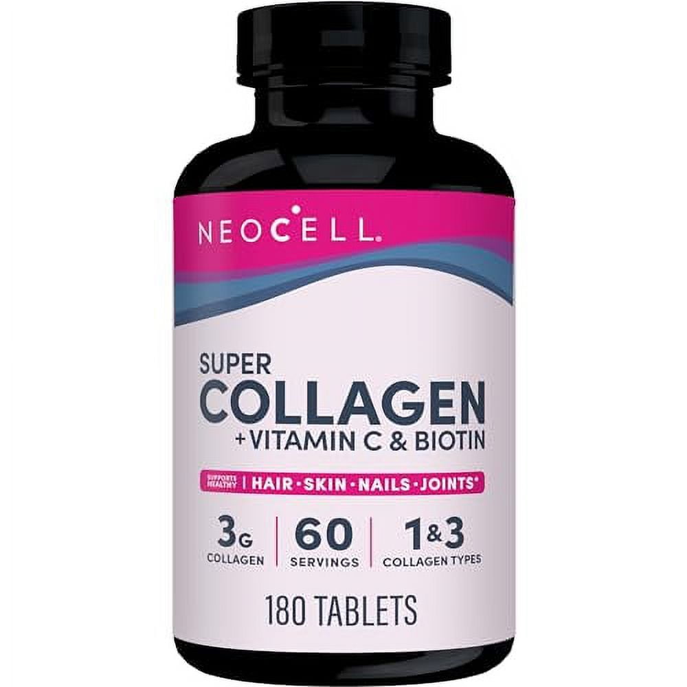 NeoCell Super Collagen With Vitamin C and Biotin, Skin, Hair and Nails Supplement, Includes Antioxidants, Tablet, 180 Count, 1 Bottle